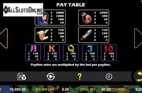 Paytable. Lucky Legend from Aspect Gaming