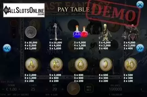 Paytable. Last Fantasy from KA Gaming