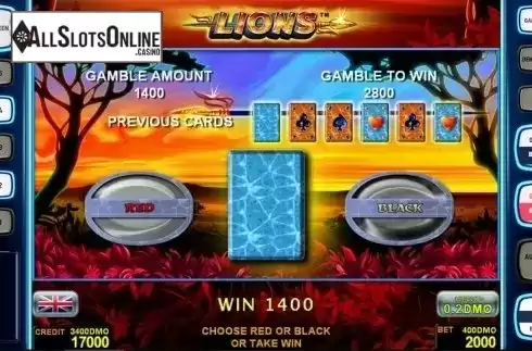 Gamble game screen . Lions Deluxe from Novomatic