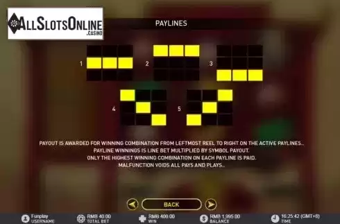 Paylines screen. Lord Bao Bao from GamePlay