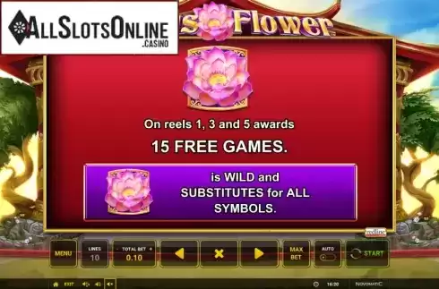Feature screen 1. Lotus Flower from Greentube