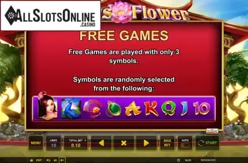 Features screen 2. Lotus Flower from Greentube