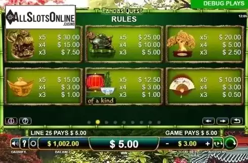 Paytable 2. Pandas Quest from Aurify Gaming
