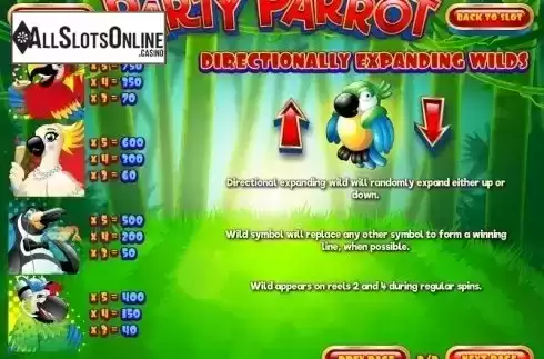 Paytable 2. Party Parrot from Rival Gaming