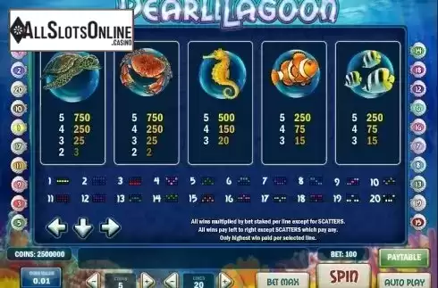 Paytable 2. Pearl Lagoon from Play'n Go