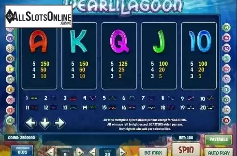 Paytable 3. Pearl Lagoon from Play'n Go