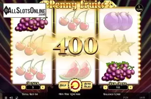 Win screen. Penny Fruits from Spinomenal