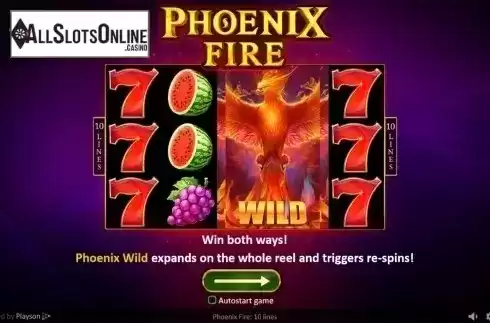 Intro screen. Phoenix Fire from Playson