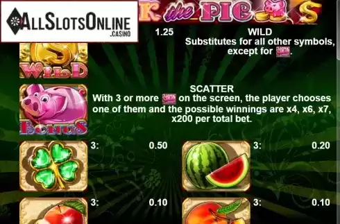 Paytable 1. Pick The Pig from Casino Technology