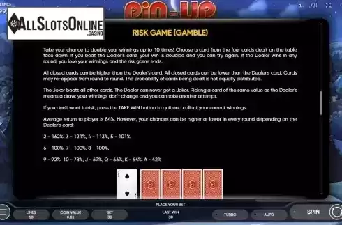 Risk game (gamble) screen