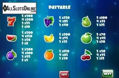 Paytable. Pocket Fruit from Slot Factory