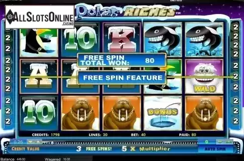 Free spins screen. Polar Riches from Amaya