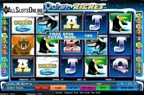 Free spins total win screen. Polar Riches from Amaya