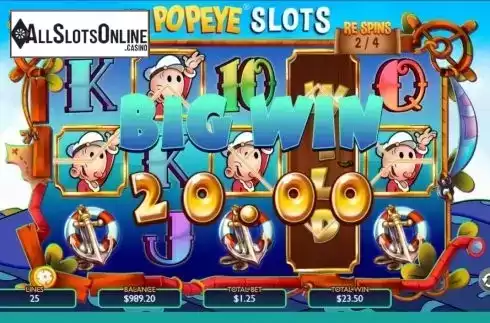 Big win screen. Popeye Slots from Spieldev
