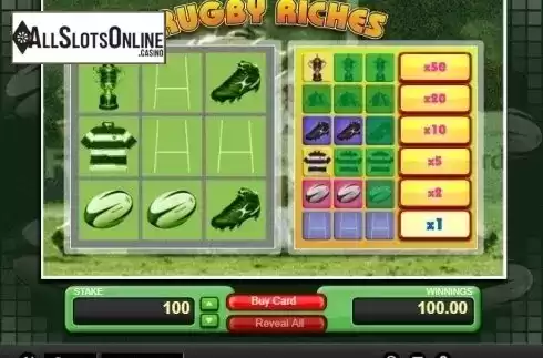 Win Screen. Rugby Riches from 1X2gaming