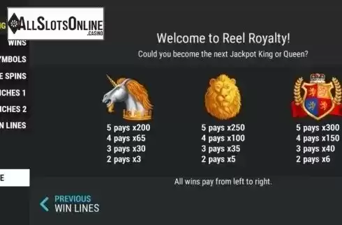 Paytable 1. Reel Royalty from Slot Factory