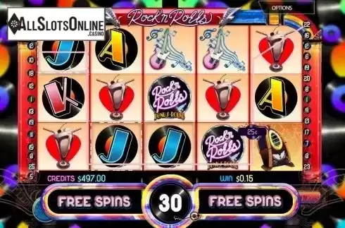 Free Spins screen. Rock n Rolls from MultiSlot
