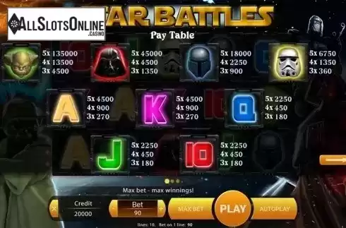 Paytable . Star Battles from X Play