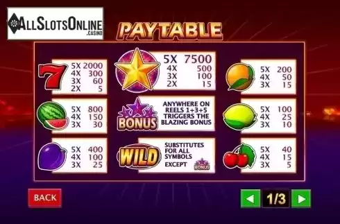 Paytable. Stars Ablaze from Playtech