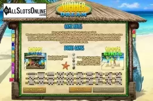 Paytable 2. Summer Dream from GamesOS
