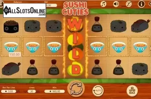 Wild Win screen. Sushi Cuties from Booming Games