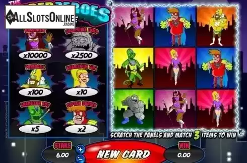 Game Screen. Super Zeroes from Microgaming