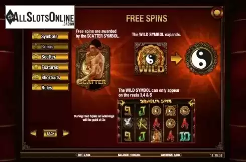 Paytable 2. Shaolin Spin from iSoftBet