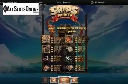 Paytable 1. Ships Bounty from Live 5