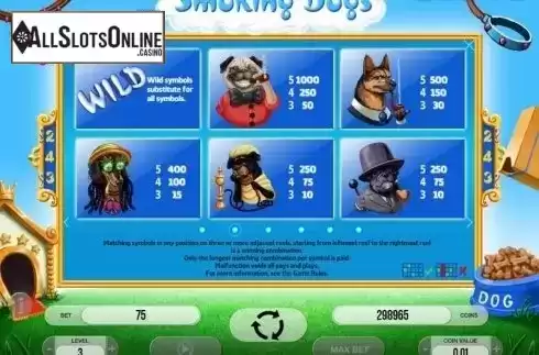 Paytable 2. Smoking Dogs from Fugaso