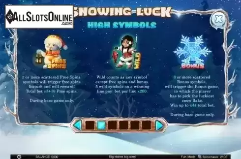 Paytable 2. Snowing Luck from Spinomenal