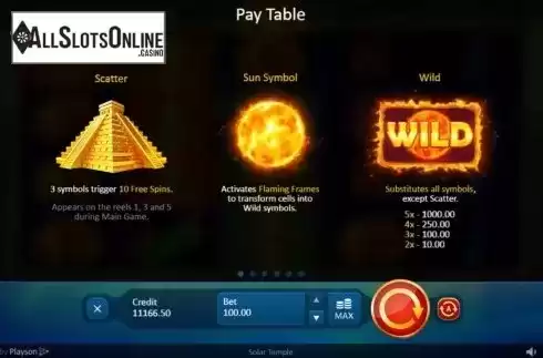 Paytable 1. Solar Temple from Playson