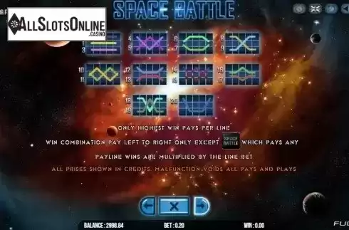 Paytable 2. Space Battle from Fugaso