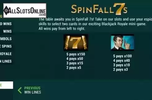 Paytable screen 2. Spin Fall 7s from Slot Factory