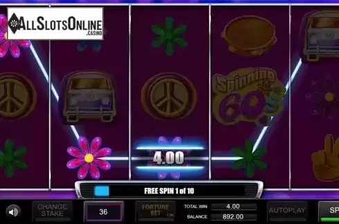 Free spins screen. Spinning 60s from Inspired Gaming
