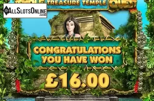 Win presentation. Temple Quest from Big Time Gaming