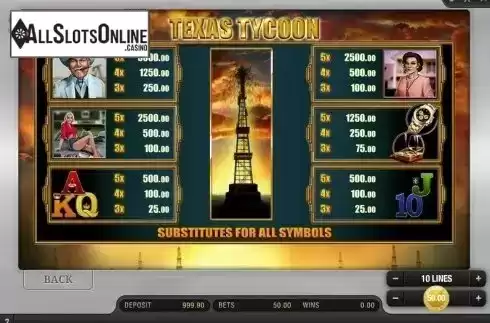 Paytable 1. Texas Tycoon from Bally Wulff