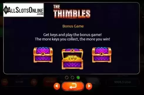 Bonus game screen. Thimble Dice from Onlyplay