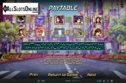 Paytable 1. Tokyo Hunter from GamePlay