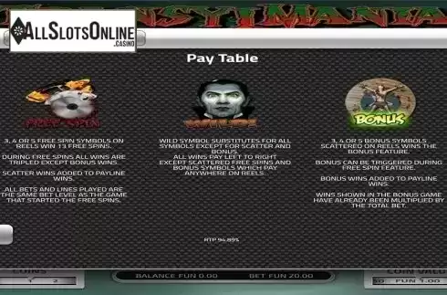 Paytable 2. Transylmania from Concept Gaming