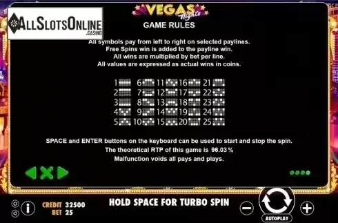 Paytable 4. Vegas Nights (Pragmatic Play) from Pragmatic Play