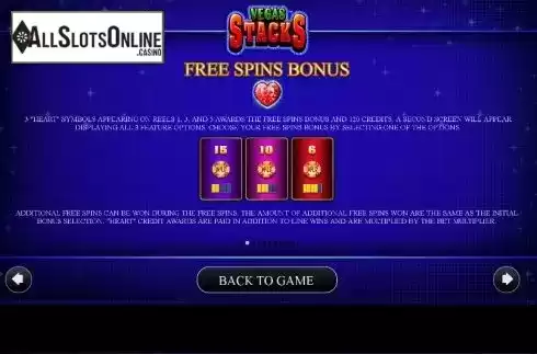 FS bonus screen. Vegas Stacks from AGS