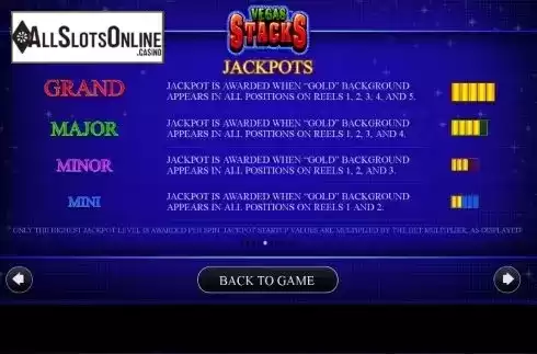 Jackpot screen. Vegas Stacks from AGS