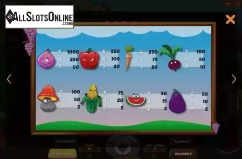Paytable. Veggie Toons from We Are Casino