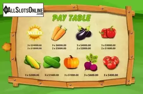 Paytable. Veggies Plot from KA Gaming