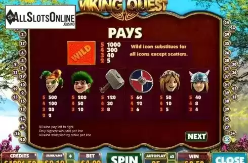 Paytable 1. Viking Quest from Big Time Gaming