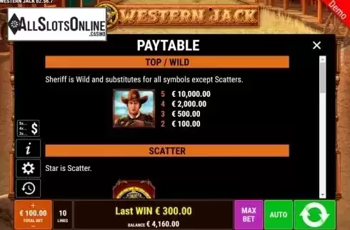 Paytable 1. Western Jack from Gamomat