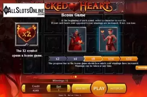 Bonus game screen. Wicked Heart from Mancala Gaming