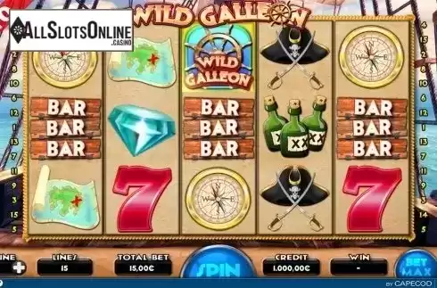 Reels screen. Wild Galleon from Capecod Gaming