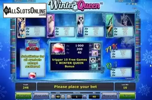 Paytable 1. Winter Queen from Greentube