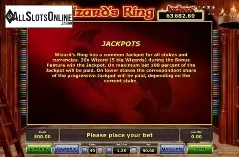 Paytable 3. Wizard's Ring from Greentube